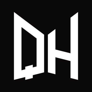 QH Logo tasarım şablonu siyah arkaplan üzerinde izole ayna kalkan şekli