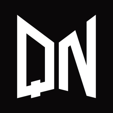 QN Logo monogram tasarım şablonu siyah arkaplan üzerinde izole ayna kalkan şekli