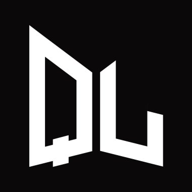 QL Logo monogram tasarım şablonu siyah arkaplan üzerinde izole ayna kalkan şekli