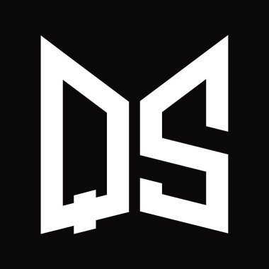 QS Logo monogram tasarım şablonu siyah arkaplan üzerinde izole ayna kalkan şekli