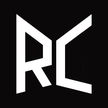 RC Logo tasarım şablonu siyah arkaplan üzerinde izole ayna kalkan şekli