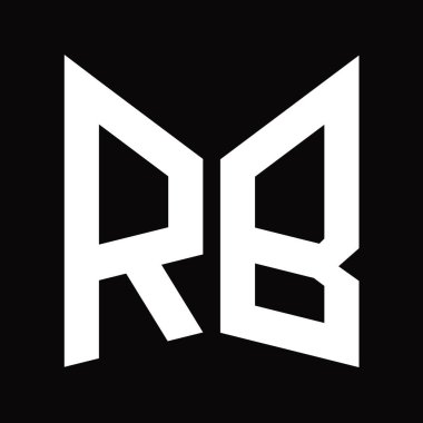 RB Logo monogram tasarım şablonu siyah arkaplan üzerinde izole ayna kalkan şekli