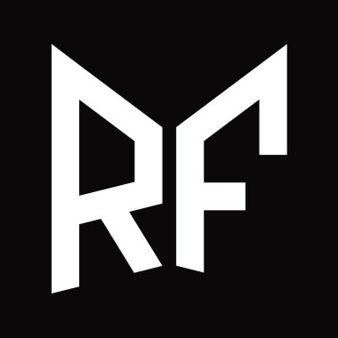 RF Logo tasarım şablonu siyah arkaplan üzerinde izole ayna kalkan şekli