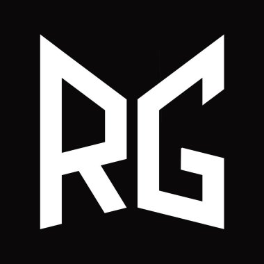 RG logo monogram tasarım şablonu siyah arkaplan üzerinde izole ayna kalkan şekli