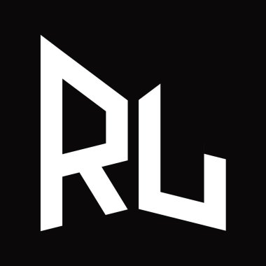 RL Logo monogram tasarım şablonu siyah arkaplan üzerinde izole ayna kalkan şekli
