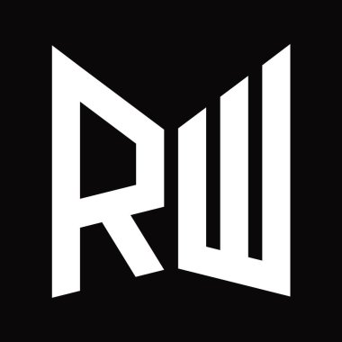 RW Logo monogram tasarım şablonu siyah arkaplan üzerinde izole ayna kalkan şekli