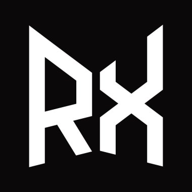 RX Logo monogram tasarım şablonu siyah arkaplan üzerinde izole ayna kalkan şekli