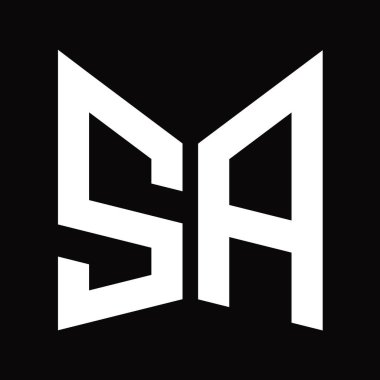 SA Logo tasarım şablonu siyah arkaplan üzerinde izole ayna kalkan şekli