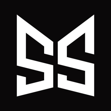 SS Logo monogram tasarım şablonu siyah arkaplanda izole edilmiş ayna kalkan şekli