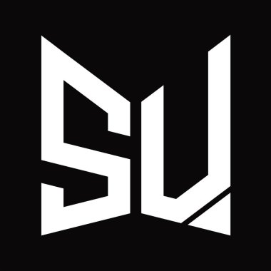 SV logo monogram tasarım şablonu siyah arkaplan üzerinde izole ayna kalkan şekli