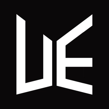 UE logo monogram tasarım şablonu siyah arkaplan üzerinde izole ayna kalkan şekli