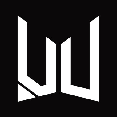 VU Logo tasarım şablonu siyah arkaplan üzerinde izole ayna kalkan şekli