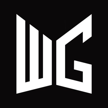 WG logo monogram tasarım şablonu siyah arkaplan üzerinde izole ayna kalkan şekli