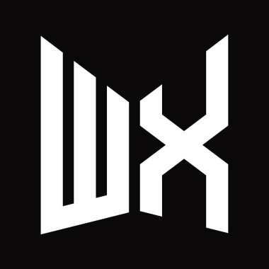 WX Logo monogram tasarım şablonu siyah arkaplan üzerinde izole ayna kalkan şekli