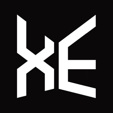 XE logo monogram tasarım şablonu siyah arkaplan üzerinde izole ayna kalkan şekli