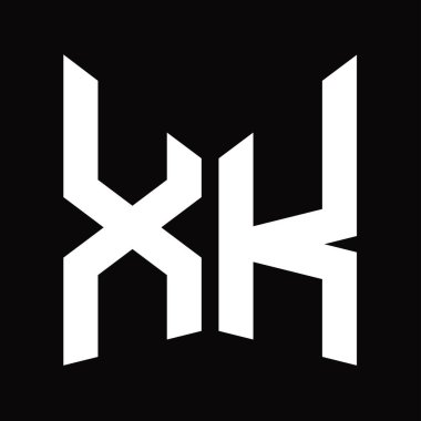 XK logo monogram tasarım şablonu siyah arkaplan üzerinde izole ayna kalkan şekli