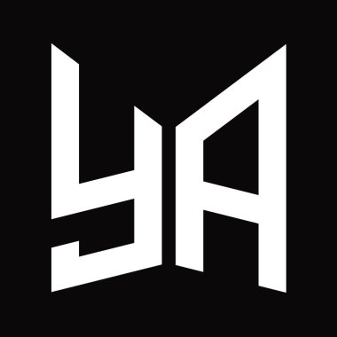 YA logo monogram tasarım şablonu siyah arkaplan üzerinde izole ayna kalkan şekli