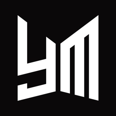 YM logo monogram tasarım şablonu siyah arkaplan üzerinde izole ayna kalkan şekli