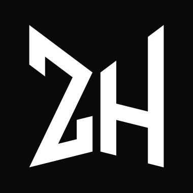 ZH logo monogram tasarım şablonu siyah arkaplan üzerinde izole ayna kalkan şekli