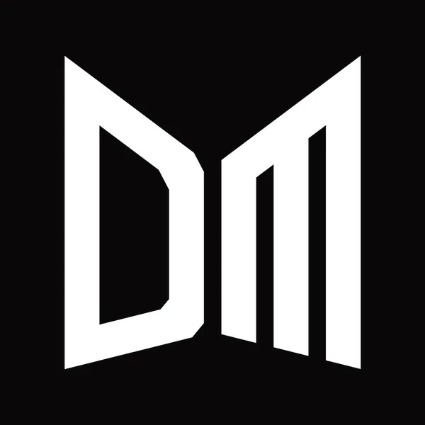 Dm标志设计模板 镜面屏蔽形状 黑色背景隔离 — 图库照片