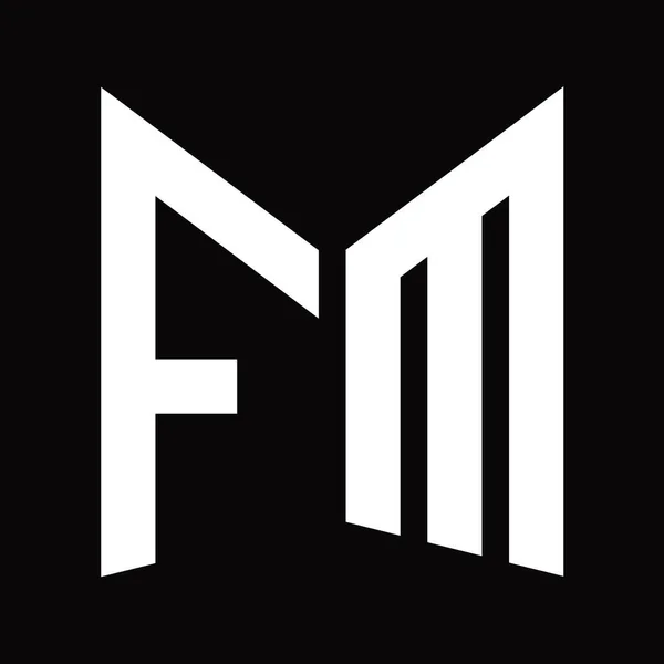 Fm标志设计模板 镜面屏蔽形状 黑色背景隔离 — 图库照片