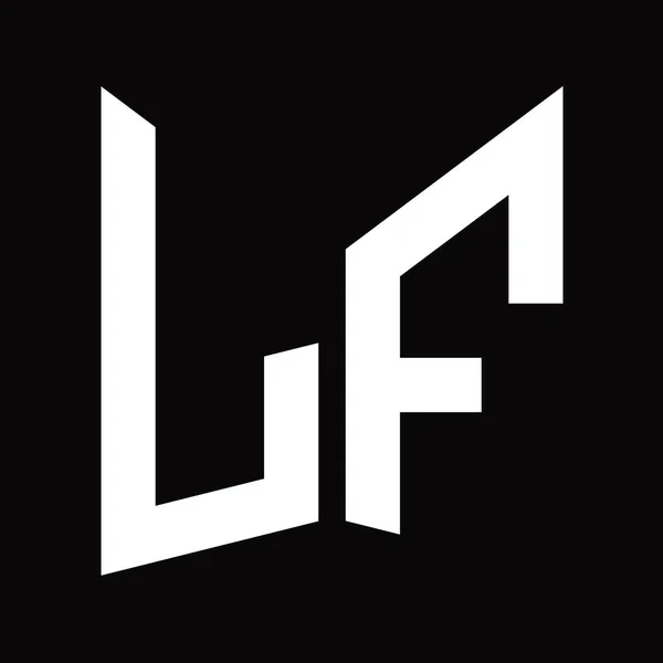 Lfロゴモノグラムデザインテンプレート黒の背景に隔離されたミラーシールド形状 — ストック写真