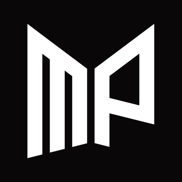 Mp黒の背景に隔離されたミラーシールド形状を持つロゴモノグラムデザインテンプレート — ストック写真