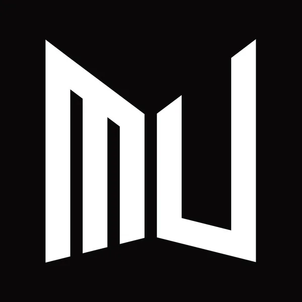 Mu黒の背景に隔離されたミラーシールド形状を持つロゴモノグラムデザインテンプレート — ストック写真