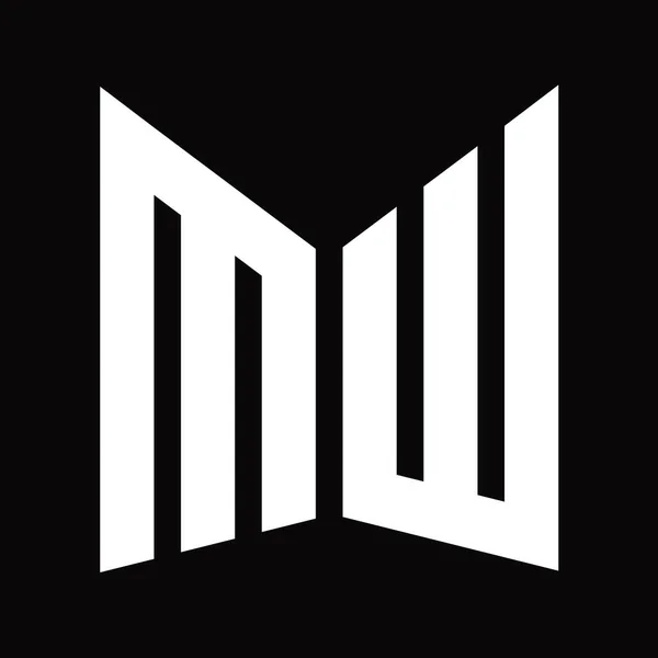 黒の背景に隔離されたミラーシールド形状を持つMwのロゴモノグラムデザインテンプレート — ストック写真
