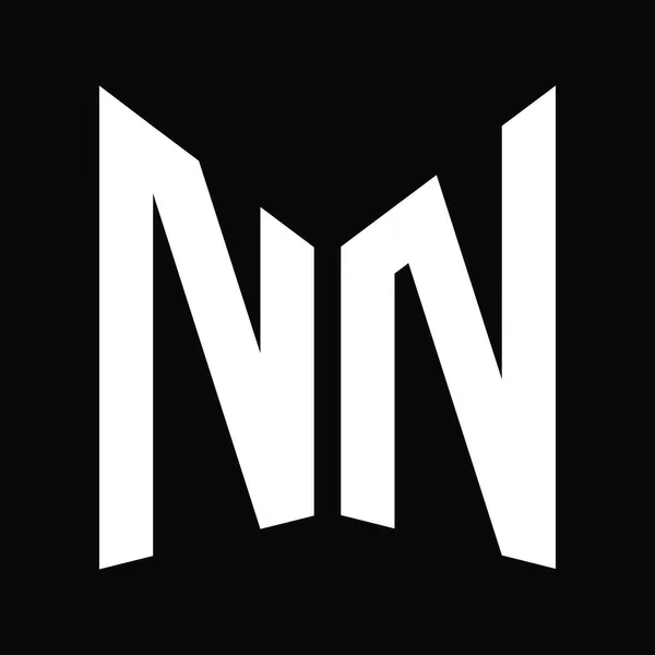 Nn标志图案模板 镜面形状 隔离在黑色背景上 — 图库照片