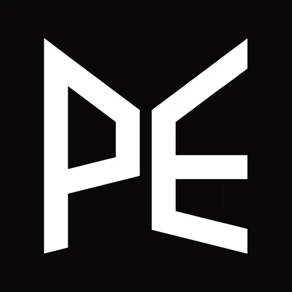 Pe标志设计模板 镜面屏蔽形状 黑色背景隔离 — 图库照片