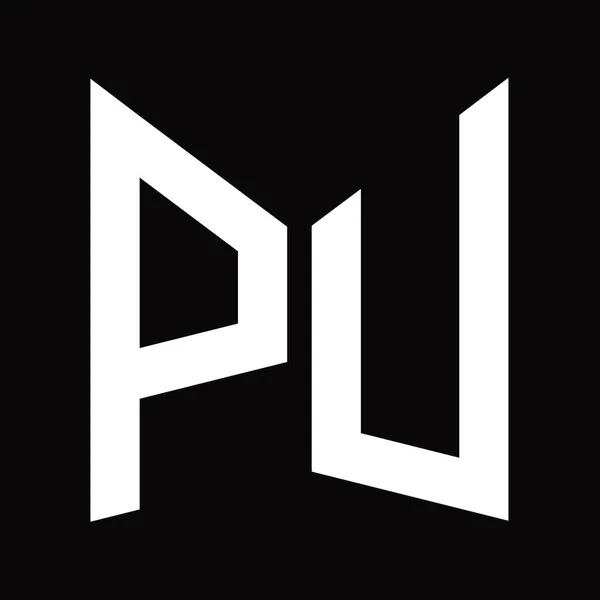 Pu标志图案模板 镜面形状 隔离在黑色背景上 — 图库照片