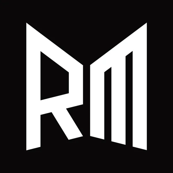 在黑色背景上隔离镜面形状的Rm标志设计模板 — 图库照片