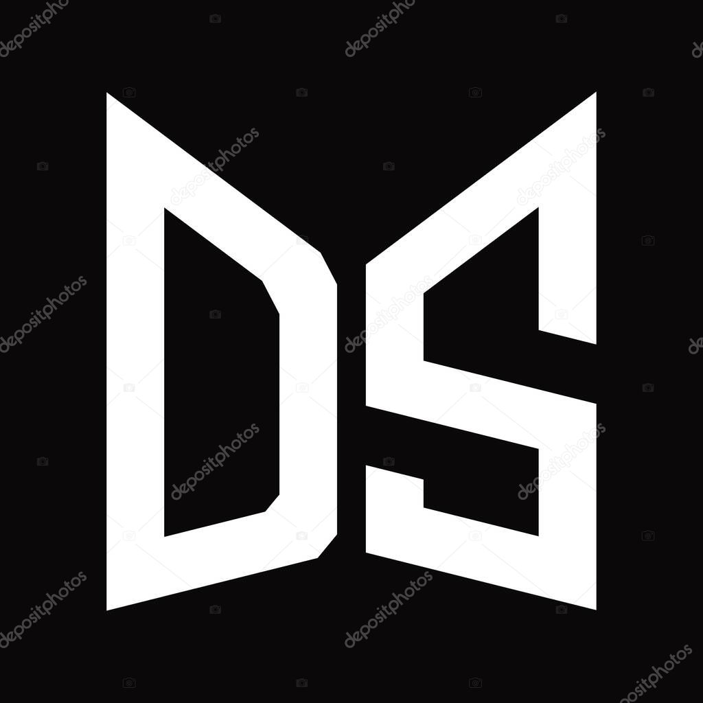DS Logo monogram design template with mirror shield shape isolated on black background