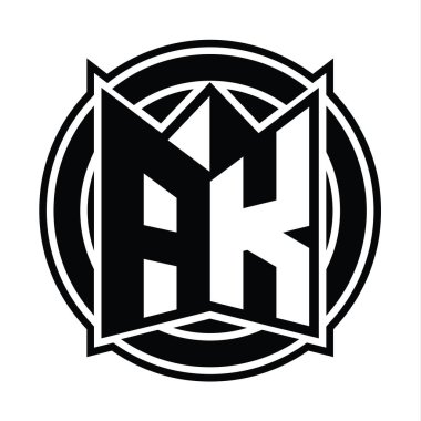 AK Logo monogram tasarım şablonu ayna kalkan şekli ve daire şeklinde yuvarlak