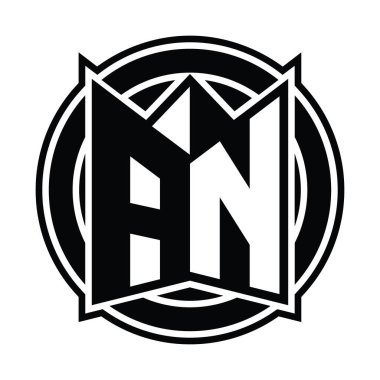 An Logo monogram tasarım şablonu ayna kalkan şekli ve daire şeklinde yuvarlak