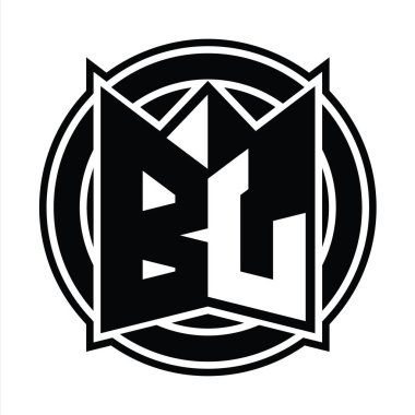 BL Logo monogram tasarım şablonu ayna kalkan şekli ve daire şeklinde yuvarlak