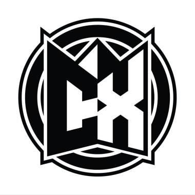 CX logo monogram tasarım şablonu ayna kalkan şekli ve daire şeklinde yuvarlak