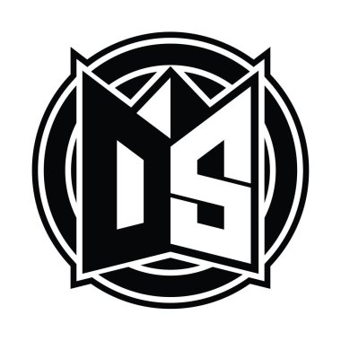 DS Logo tasarım şablonu ayna kalkan şekli ve daire şeklinde yuvarlak