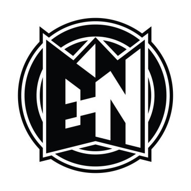 EN logo monogram tasarım şablonu ayna kalkan şekli ve daire şeklinde yuvarlak