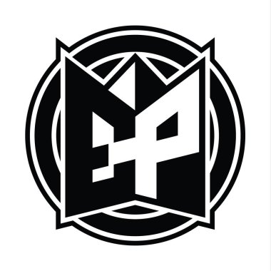 EP logo monogram tasarım şablonu ayna kalkan şekli ve daire şeklinde yuvarlak