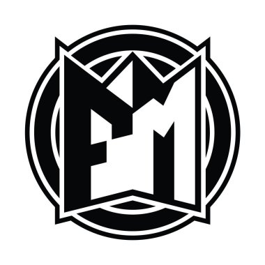 FM Logo tasarım şablonu ayna kalkan şekli ve daire şeklinde yuvarlak