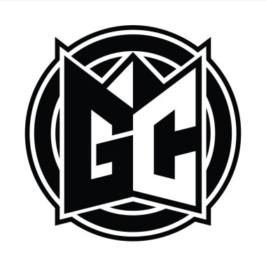 GC Logo monogram tasarım şablonu ayna kalkan şekli ve daire şeklinde yuvarlak