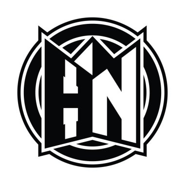 HN Logo tasarım şablonu ayna kalkan şekli ve daire şeklinde yuvarlak