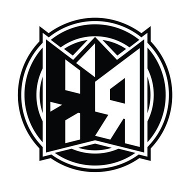 KR logo monogram tasarım şablonu ayna kalkan şekli ve daire şeklinde yuvarlak