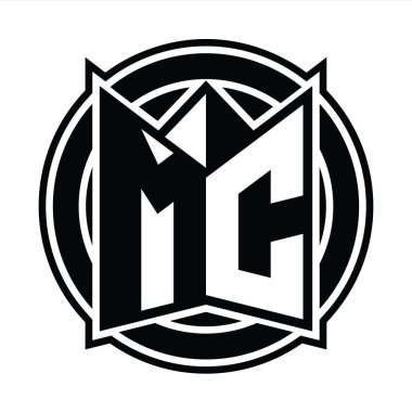 MC Logo tasarım şablonu ayna kalkan şekli ve daire şeklinde yuvarlak