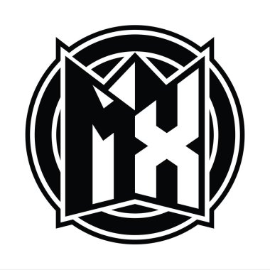 MX Logo monogram tasarım şablonu ayna kalkan şekli ve daire şeklinde yuvarlak