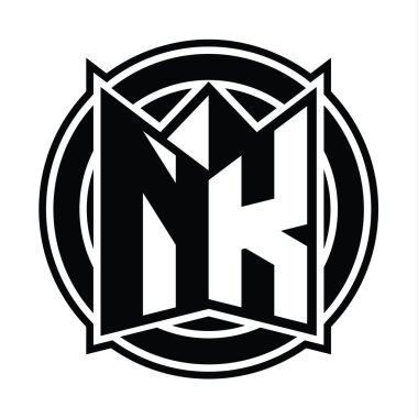 NK Logo tasarım şablonu ayna kalkan şekli ve daire şeklinde yuvarlak