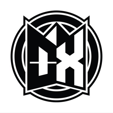 OX Logo tasarım şablonu ayna kalkan şekli ve daire şeklinde yuvarlak