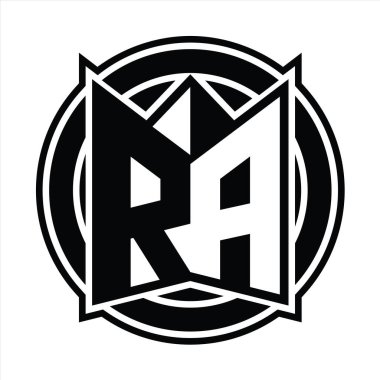 RA logo tasarım şablonu ayna kalkan şekli ve daire şeklinde yuvarlak